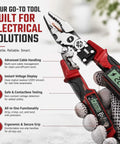 4-In-1 Wire Stripping And Testing Pliers With LED Digital Voltage Tester, 12-250V Multi-Function Electrical Tool For Stripping, Cutting, Crimping, And Wire Testing, Pro-Grade Hand Tool For Electricians And DIYers, Red, shown with 220V display