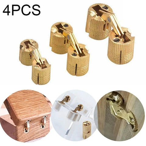 Barrel Hinges For Cabinets And Boxes Concealed Invisible Hinges Brass Finish 8-12mm For Furniture Hardware 4-piece set