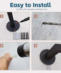 Wall Mounted Wrought Iron Stair Railing System With Adjustable White Galvanized Tube And Heavy Duty Wall Brackets For Indoor Outdoor Step Support With No Sweat Quick Install installation steps showing tools and drilling process.