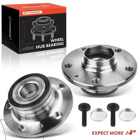 Two Piece Rear Wheel Bearing And Hub Assembly Set For Audi And Volkswagen Vehicles 2005 To 2022 shown with packaging.