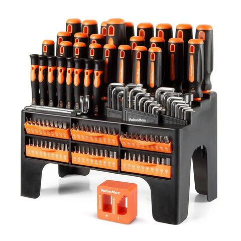 126 Piece Magnetic Screwdriver Set With Plastic Organizer For Home Projects A Must Have DIY Tool Kit Built For Quick Fixes And Big Projects Magnetizer Demagnetizer Great Gift For Men And Women displayed front view