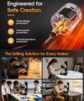 Heavy Duty All Metal Mini Bench Drill Press 36W For Wood And Metal PCB in use by makers with safety features highlighted.