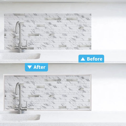 Before and after using 20 Ft Peel And Stick Vinyl Corner Trim For Exterior Tile Walls And Furniture Decor White, Slick PVC Edging