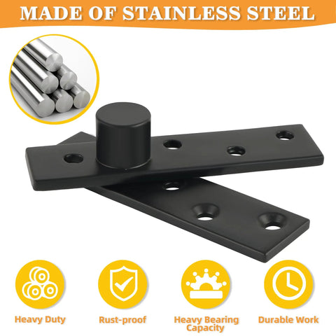 Heavy Duty 4 Inch Hidden Door Hinges Built Like A Tank With Smooth 360 Degree Pivot Rotation For Secret Bookcase Entries And Black Stainless Steel Closet Swings Zero Drama Setup 2 Pack, showcasing black stainless steel rods and hinges.