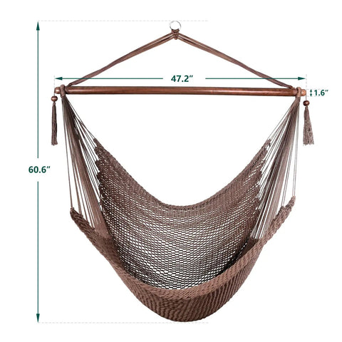 Extra Large Hammock Swing Chair With Spreader Bar For Indoor Or Outdoor Kick Back Relaxing, Handcrafted Rope Hanging Chair