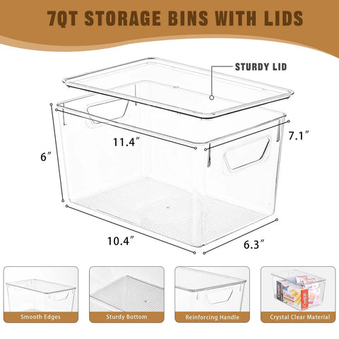 Dimensions of Six Pack Clear Storage Bins With Lids For Easy Organization See Through Plastic Containers With Handles