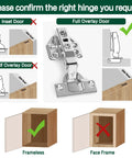 Top Shelf Full Overlay Kitchen Cabinet Door Hinges 10 Pack 105 Degree Frameless Concealed Soft Close Adjustable Mounting Hardware For Older Homes No Sweat Quick Swap Install hinge comparison for frameless and overlay doors.