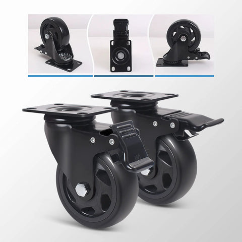 Heavy duty swivel caster wheels with dual locking brakes, 4-inch polyurethane, perfect for carts and workbenches, set of 4.