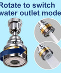 360 Degree Swivel Kitchen Faucet Aerator Replacement 2 Function Stream Spray Sprayer Attachment showing rotating nozzle with stream and spray modes.