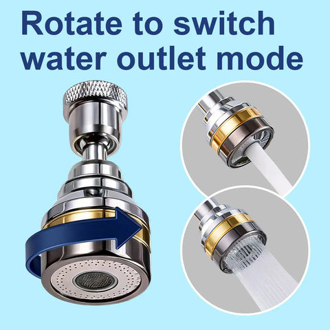 360 Degree Swivel Kitchen Faucet Aerator Replacement 2 Function Stream Spray Sprayer Attachment showing rotating nozzle with stream and spray modes.