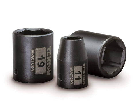 1/2 Inch Drive 6-Point Impact Socket Set, 14-Piece Metric 11-32 mm, close-up of black sockets showing hexagonal interiors