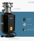 Image of Powerful 0.75 Horsepower Garbage Disposal With Power Cord, Batch Feed Safety Activation And Quiet Operation, showing accessories.