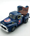 Blue All American Patriotic Metal Pickup Truck Ornament For Tiered Tray Decor And Tabletop Centerpiece with USA flag