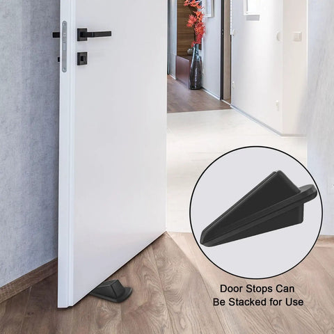 24 Pack Rubber Door Stoppers For Bottom Of Door Heavy Duty Wedge Stackable Door Stops For Floor Wall And Carpet Black