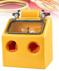 Pro-Grade Heavy Duty Sand Blaster Cabinet For Wet And Dry Processing With Adjustable Air Pressure visible in yellow body.