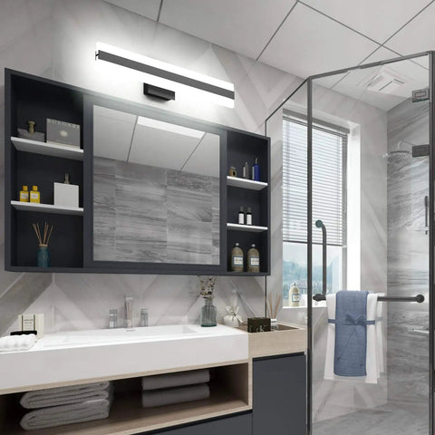 Bathroom with Dope Sleek Black Vanity Light 23.6 Inch LED Up and Down Fixture With Frosted White Acrylic Diffusers, modern decor