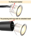 In Ground LED Deck Light Kit With 32mm Protective Shell IP67 Waterproof Outdoor Landscape Lighting 12V Low Voltage Warm White Glow Easy Install For Garden Yard Steps Stairs Patio Floor And Kitchen Decor showing recessed and embedded options.