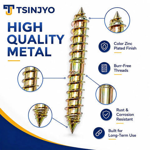 Close-up of zinc plated double ended screw from 100 Piece Hanger Bolt Set with Double Ended Screws for Woodworking and Furniture Assembly