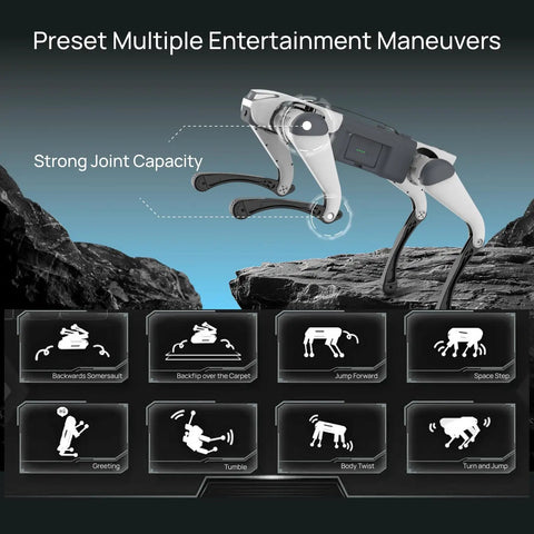 Lite 3 Basic AI Quadruped Robot Platform For Robotics Developers And Researchers Featuring Dope Mobility And AI Driven Motion Control For Algorithm Testing And Real World Robotic Application Development, white quadruped jumping