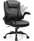 Leather Office Chair With PU Leather, Ergonomic Back Support, 360 Degree Swivel, Rolling Wheels, Adjustable Armrests, Black Chair