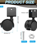 Rock Solid 1.5 Inch Nylon Swivel Casters With Positive Locking Brakes Whisper Quiet 4 Pack Replacement Wheels Hassle Free 0.63 Inch U Bracket Mount For Furniture Cabinets And Shop Gear In Black, dimensions shown.