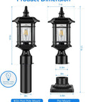 Dusk To Dawn Outdoor Post Light Black Finish Hardwired 120V Lantern With Pier Mount Base dimensions illustration