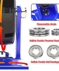Close-up of Badass Heavy Duty Industrial Swivel Caster Wheels with dual locking brakes, showing built-in double ball bearings and removable rivets.