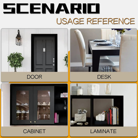 Usage scenarios for Melamine Edge Banding Black One And A Half Inch By 250 Feet With Hot Melt Adhesive on door, desk, cabinet, laminate.