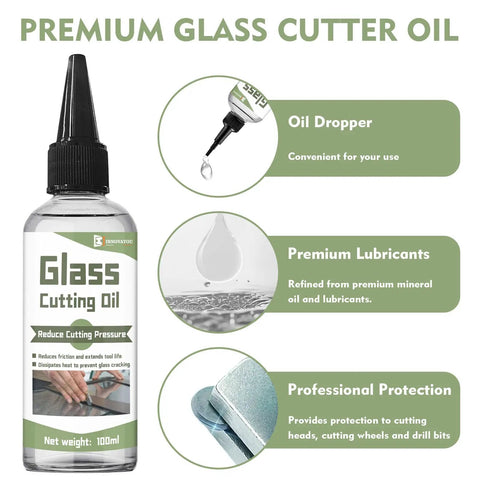 Glass Cutting Oil For Cutters Pro Grade Lubricant 100ml bottle with dropper, lubricating glass surface and cutting tools
