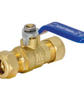 Eastman 1/2in compression full-port brass ball valve with blue lever handle