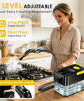 Huitine Portable Steam Cleaner With 1.9 Qt Tank using adjustable steam on stovetop for deep cleaning kitchen surfaces.