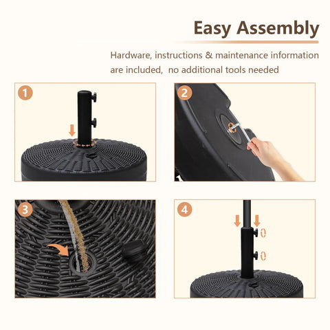 Heavy Duty Water Fillable Round Umbrella Base Weight Workhorse 88 Lb Stand For Patio Outdoor Market Table Umbrella assembly steps