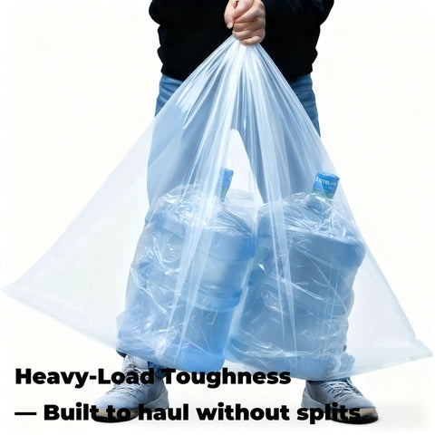 Heavy Duty Nylon Pack Liner Bags 20 By 36 Inch 10 Pack Thick Five Point Five Mil Clear Liners holding water jugs