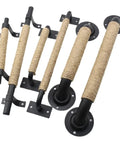 Rustic Barn Door Handle Set Black Carbon Steel Heavy Duty Sliding Pull Knob Hardware For Wood Doors And Gates, Vintage Style Barn Gate Pulls, Built To Last Iron Construction, Easy Install, black rope-wrapped handles