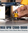 Killer Cut Shaker Cabinet Door Rail And Stile Router Bit Set Two Piece Kit with half inch shank mounted on router table.