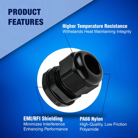 Tough as Nails PG Cable Glands Kit With KableLock Tech For PG7 To PG19 Black Nylon Cord Grip Strain Relief highlighting features