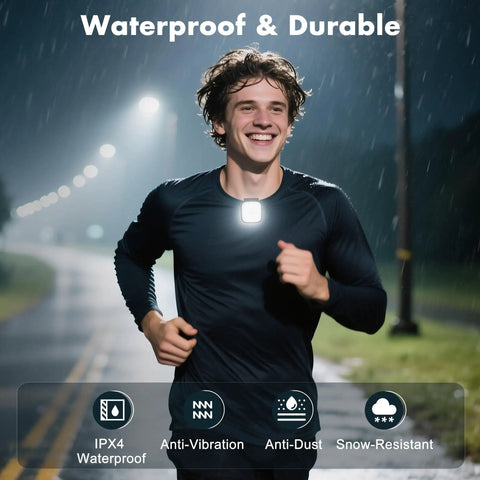 Runner with Two Pack Clip On Running Lights With Rechargeable Battery Ultra Bright 24 LED Beams for night runs.