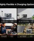 Highly Flexible 4 Charging Options for Ready To Roll 300W Portable Power Station And 100W Foldable Solar Panel.