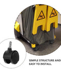 8 Pack Tough Nylon Stem Swivel Casters 1.5 Inch Zero Scratch Twin Wheels on a utility cart with a warning sign.