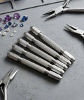 Top Shelf 6 Piece Double Ended Pin Vise Kit For Jewelry Making And Wire Twisting features six silver mini hand drills for precise crafting.