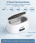 Ultrasonic Cleaning Machine 650mL Ring Cleaner with digital timer and SUS304 stainless steel tank, showing 5 cleaning modes