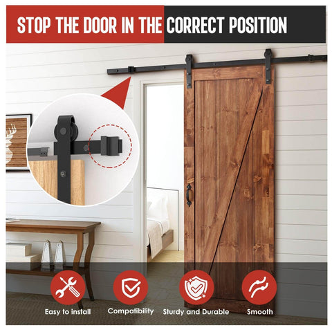 No-Drill Sliding Barn Door Soft Close Kit, Tool-Free Install, Adjustable Stopper for 88-132 Lbs on wooden door in bedroom