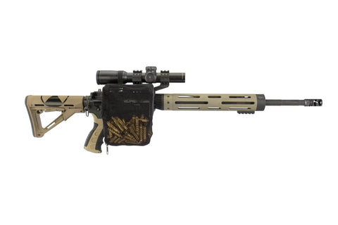 Hard Hitting Brass Catcher With Picatinny Mount And Heat Resistant Mesh For Rifles, Holds 100 Pieces Of .223 Brass attached to rifle