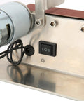 Fafeicy 200W Mini Belt Sander With Adjustable Speed 9000Rpm And Durable Brass Core Motor control panel showing motor and switch.