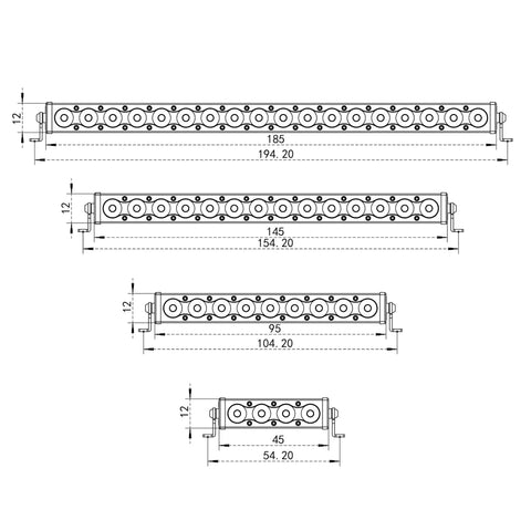 Technical diagram of Racing RC Car Roof Light Bar Kit 95mm LED Beads For 1/10 And 1/8 Scale Crawlers Upgrades