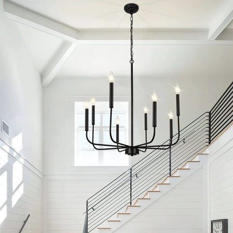 8 Light Black Farmhouse Chandelier Ceiling Light Fixture For Dining Room Modern Industrial Rustic Candle Hanging Lighting