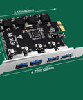 Four Port USB 3.0 PCIe Expansion Card With Self Powered Technology Delivers 5Gbps USB A Ports X1 PCIe Interface Plug And Play