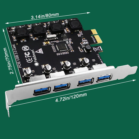 Four Port USB 3.0 PCIe Expansion Card With Self Powered Technology Delivers 5Gbps USB A Ports X1 PCIe Interface Plug And Play