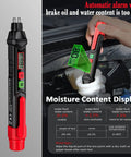 DIY Friendly Brake Fluid Moisture Tester Pen For DOT3 DOT4 DOT5.1, black and red pen-style tester with display, shown measuring brake fluid moisture