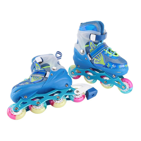 Blue Kid Friendly Inline Skates Adjustable From Size 35 To 38 Breathable Comfort LED Light Up Wheels Indoor Outdoor Use